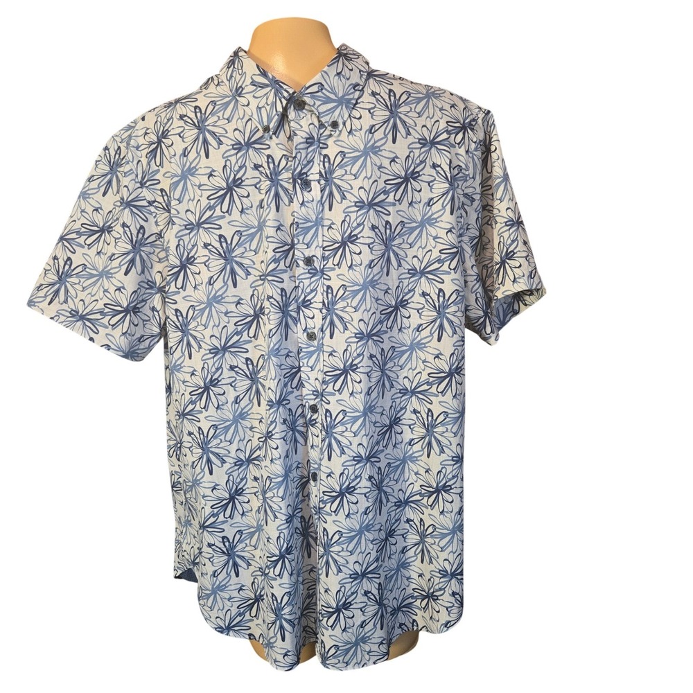 Construct Mens Slim Fit Button Down Shirt Floral Print Short‎ Sleeve Stretch XL